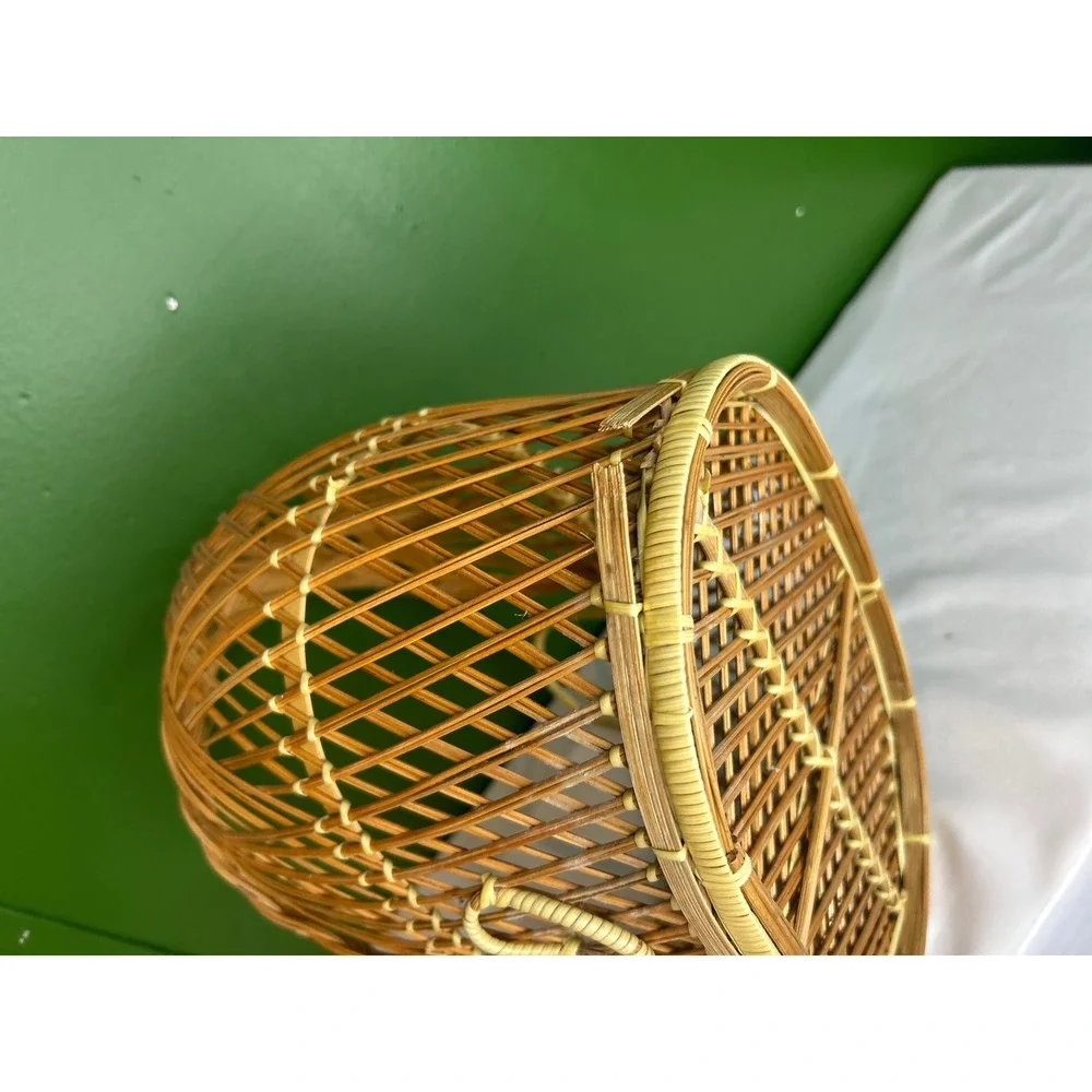 Vintage Wicker Doll Bassinet Miniature Rattan Cradle Hooded Basket Boho Decor